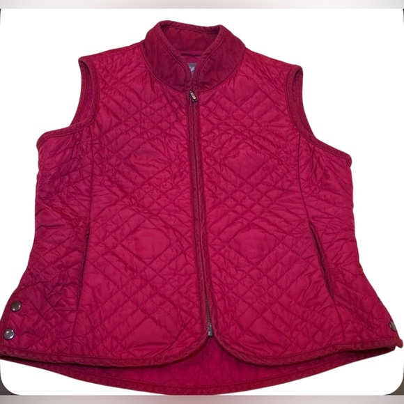 J. Jill Jackets & Blazers - J Jill Women's XS Petite Red Quilted Vest Brass Zipper corduroy Collar